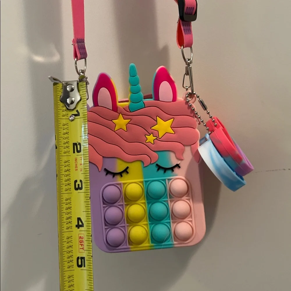 POP IT Unicorn ZipUp crossbody adjust strap bag multicolored silicone +keychains